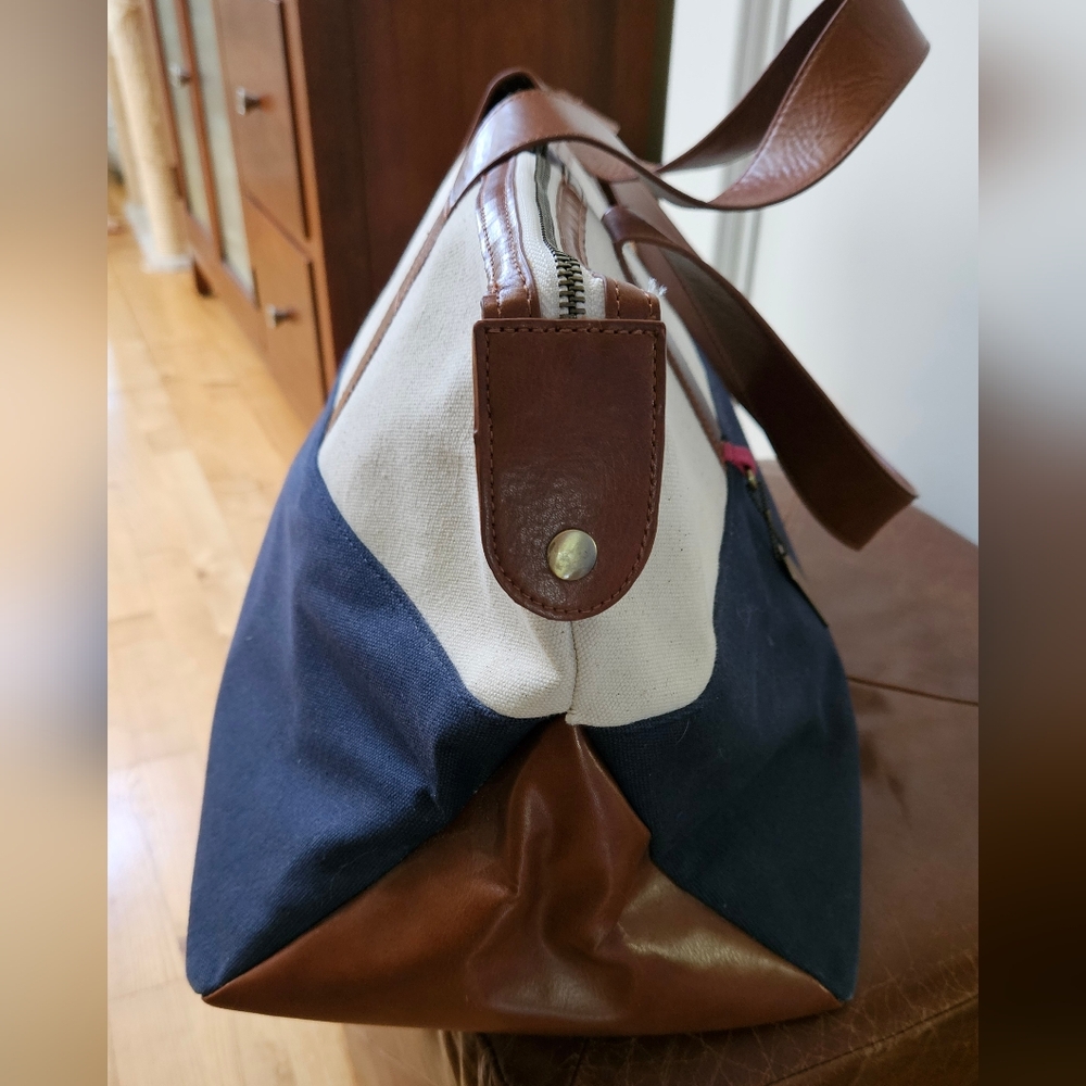 Stylish Two-Tone Canvas and Leather Tote Bag - Picture 3 of 6